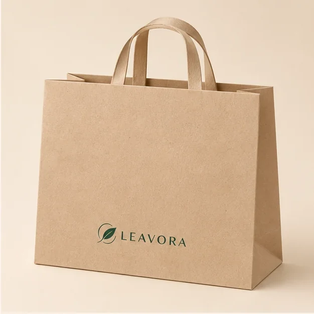 Shopping paper bag concept with a restrained embossed brand mark.