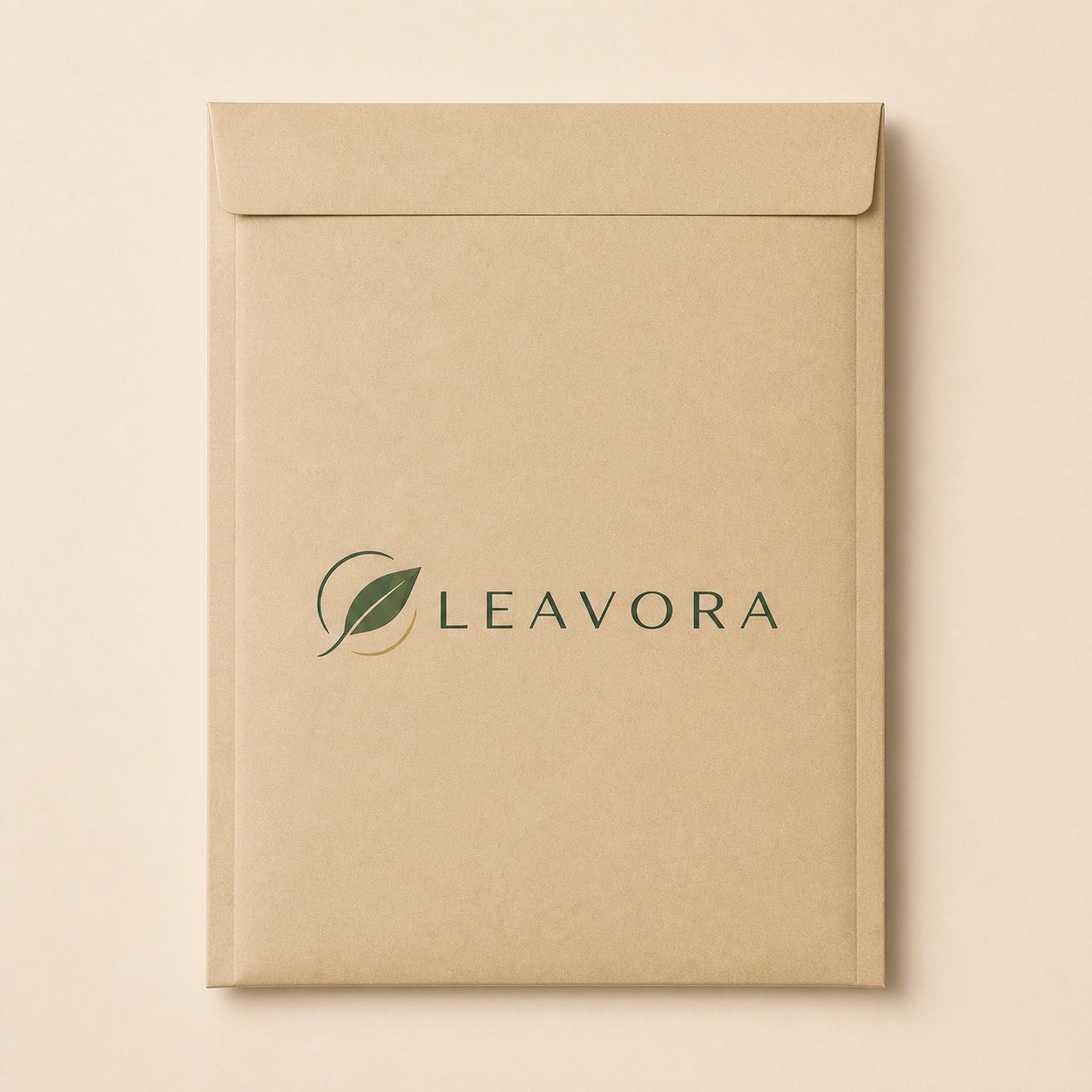 Front-view Leavora kraft paper mailer category cover.
