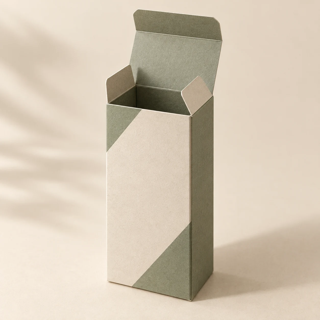 Open folding carton concept showing its closure and internal structure.