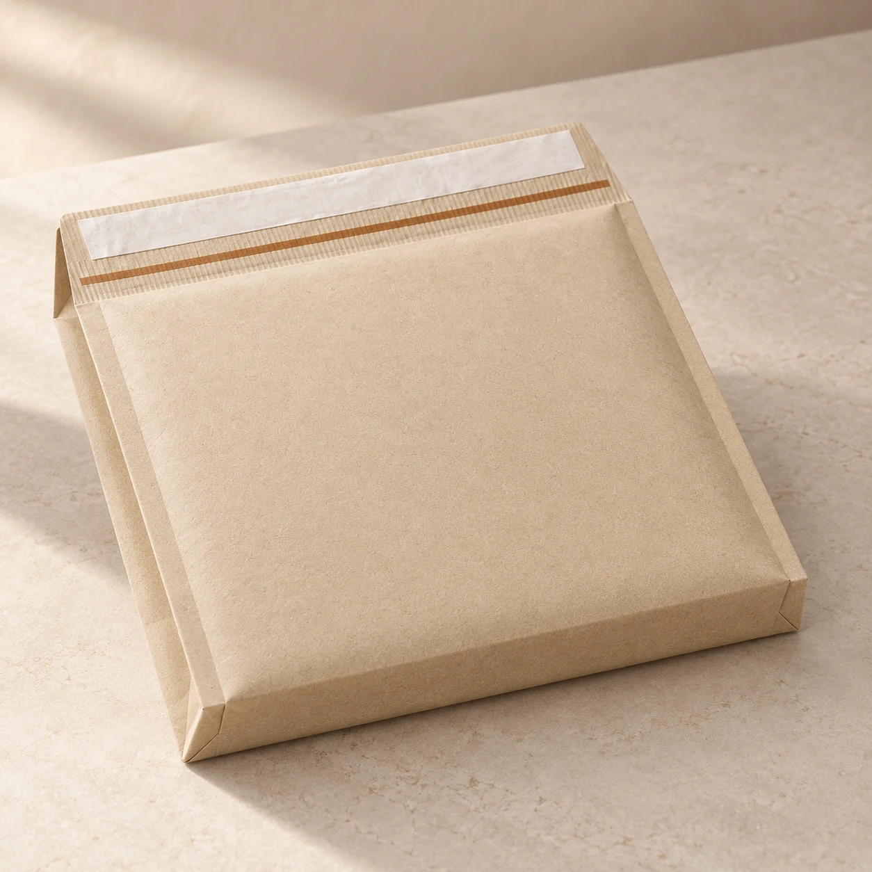 Close-up concept of a technically feasible expandable paper mailer structure.